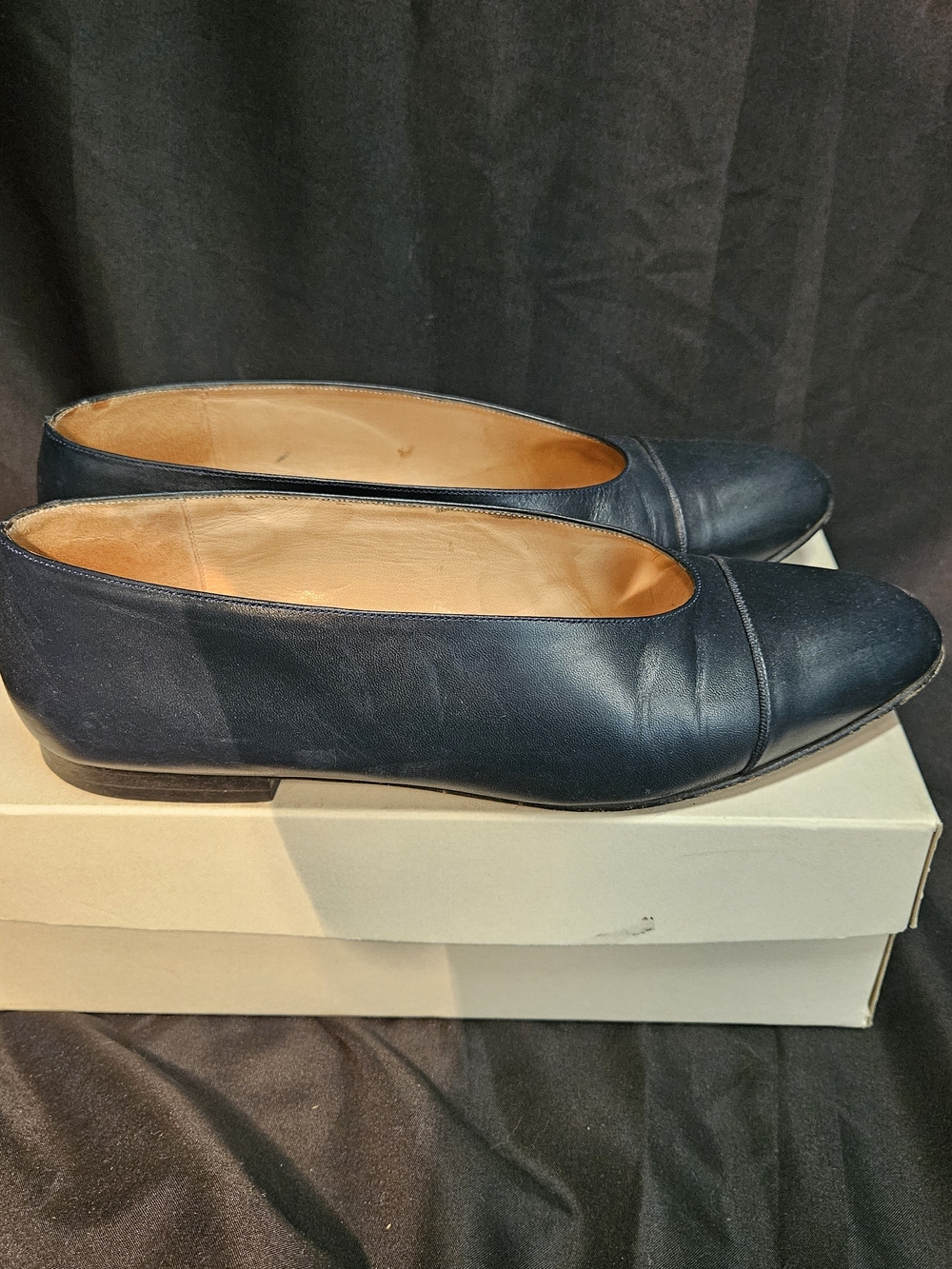 S52 First Made In France Womens Navy Leather Slip-On Flats Size 5